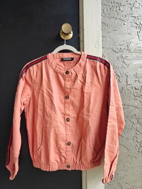 Coral Button-Front Bomber Jacket